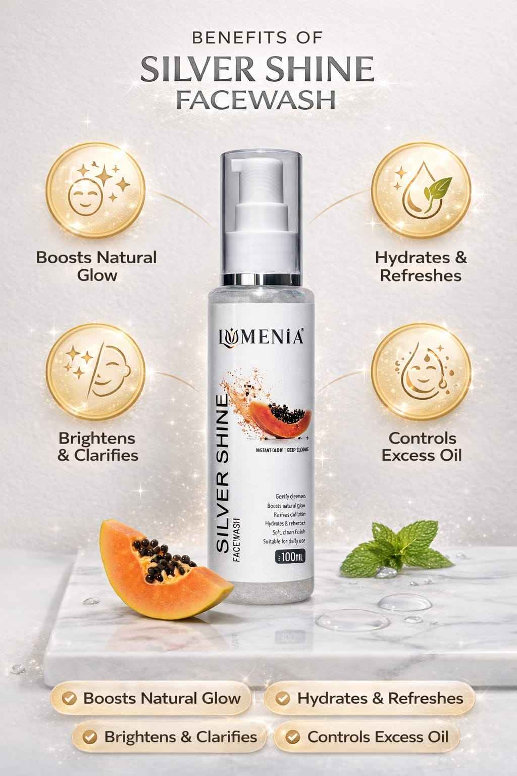 Lumenia Silver Shine Facewash for Instant Glow & Deep Clean - 100ml